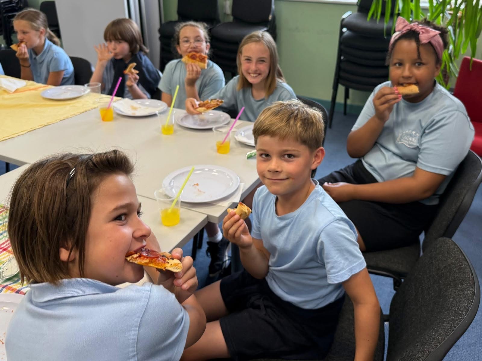 School Council pupils enjoying their end of year pizza lunch