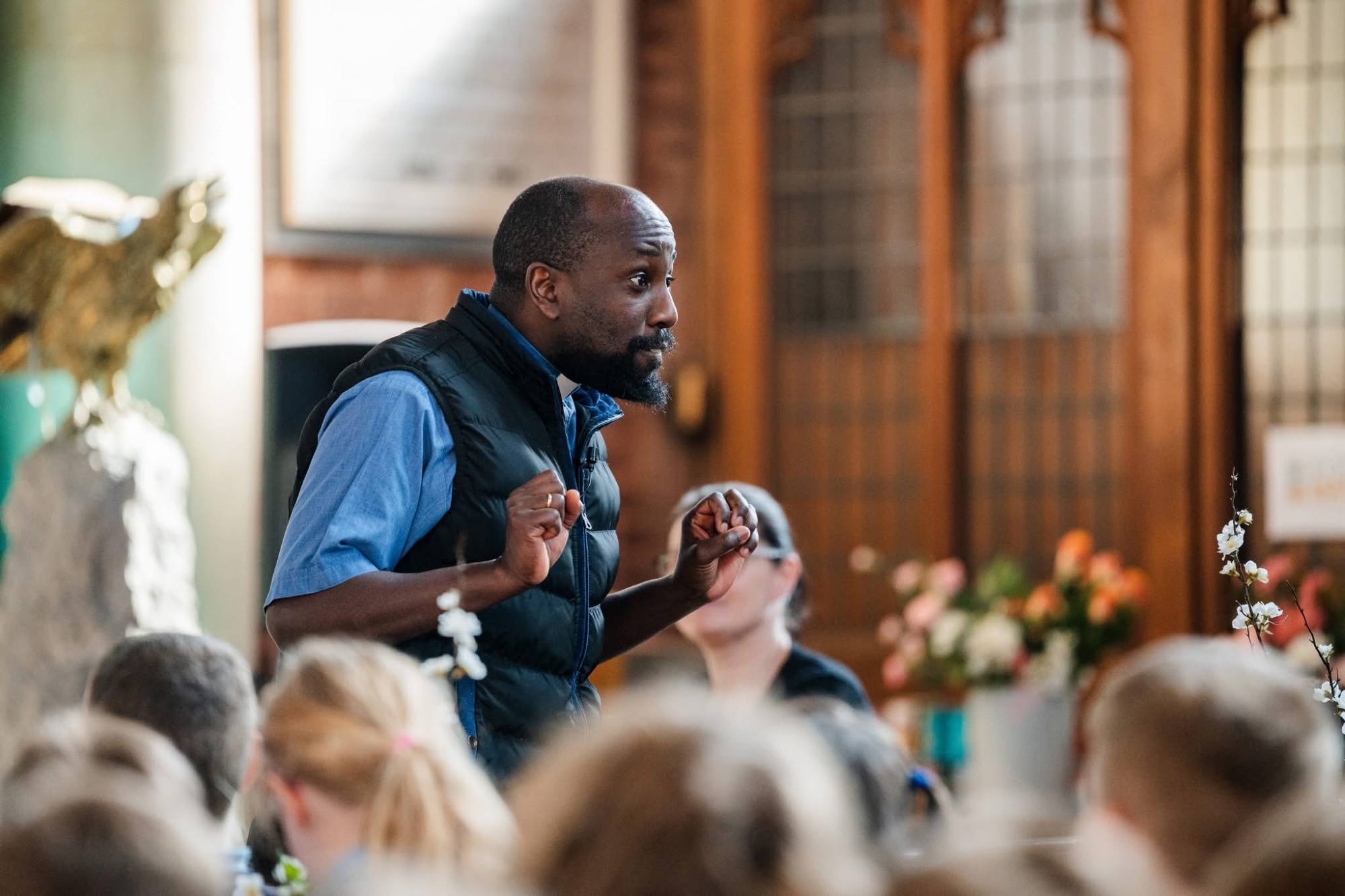 Reverend Nathan at Christ Church with Oldway pupils